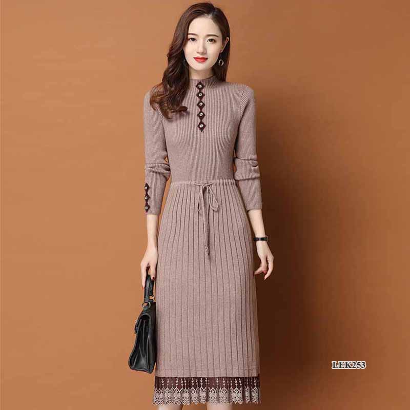 Váy len nữ thu đông phong cách Hàn Quốc LEK253