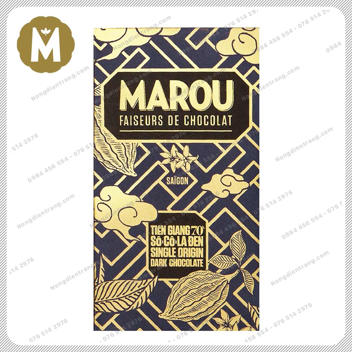 Marou Chocolate Tien Giang 70% Socola Đen - Thanh 80g - Socola Marou Tiền Giang 70% Cacao Vị thơm ngon hấp dẫn