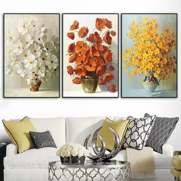 Lalashop - Bộ tranh treo tường Bình Hoa Nghệ Thuật trang trí phòng ngủ Tranh bình hoa 3d tranh vải canvas treo đầu giường phòng ngủ có khung