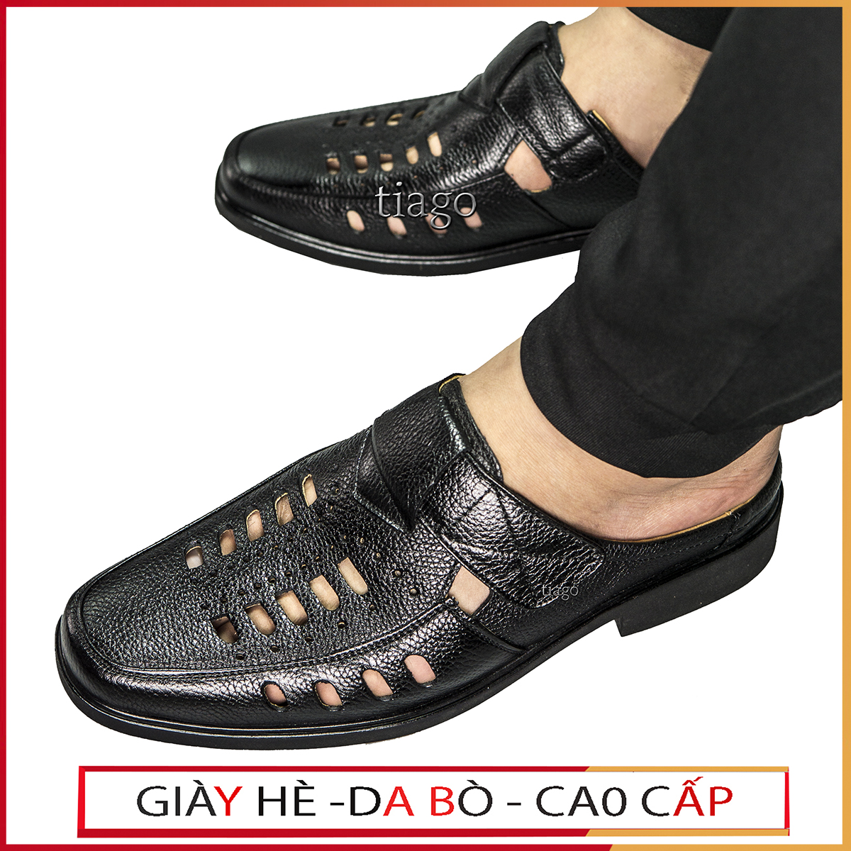 giày sục nam da bò đế cao su khâu siêu bền