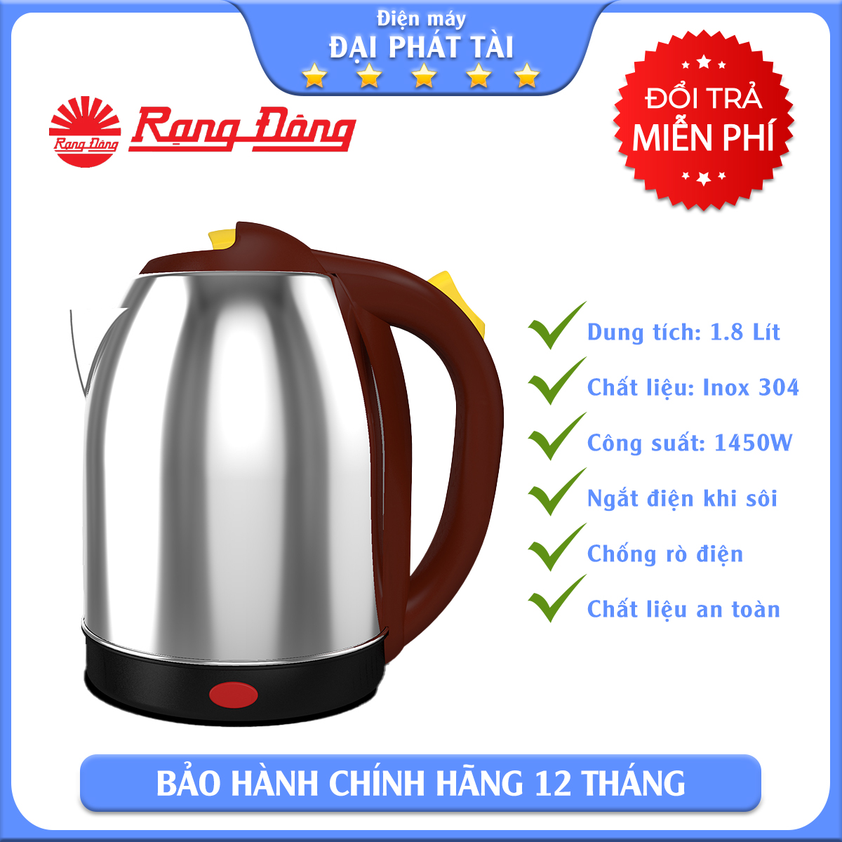 Ấm điện siêu tốc rạng đông rd-ast18st1- 1,8 lít