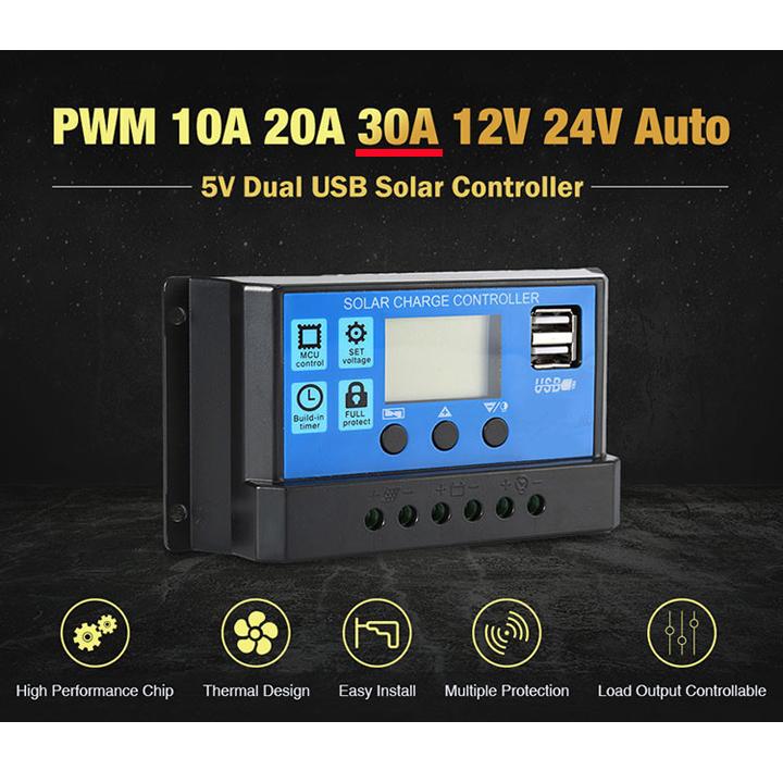 Điều khiển sạcnăng lượng mặt trời 12V 24V 30A