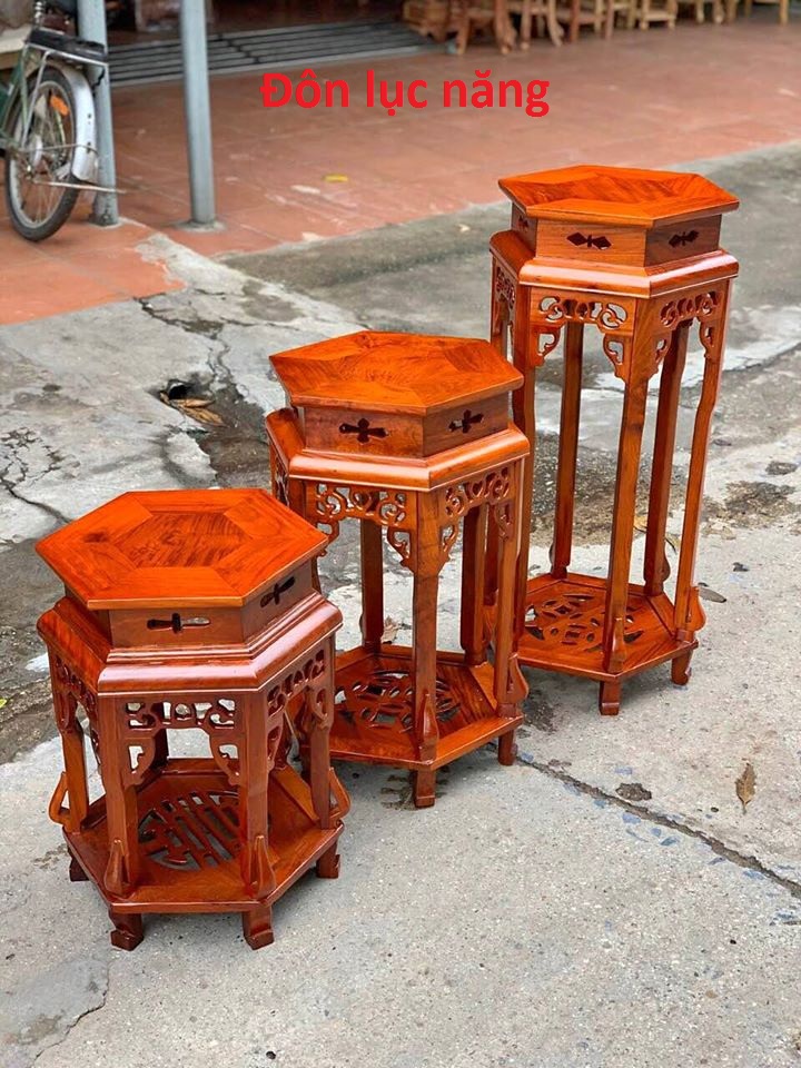 Đôn lục lăng gỗ gụ (kt mặt 32 cm, cao 60 cm)