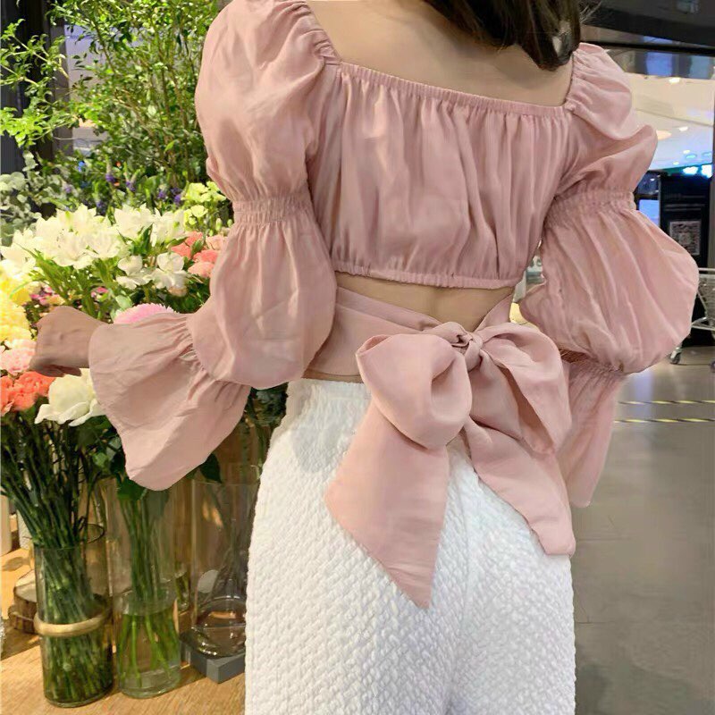 Áo Croptop Voan Tay Dài Cổ Vuông