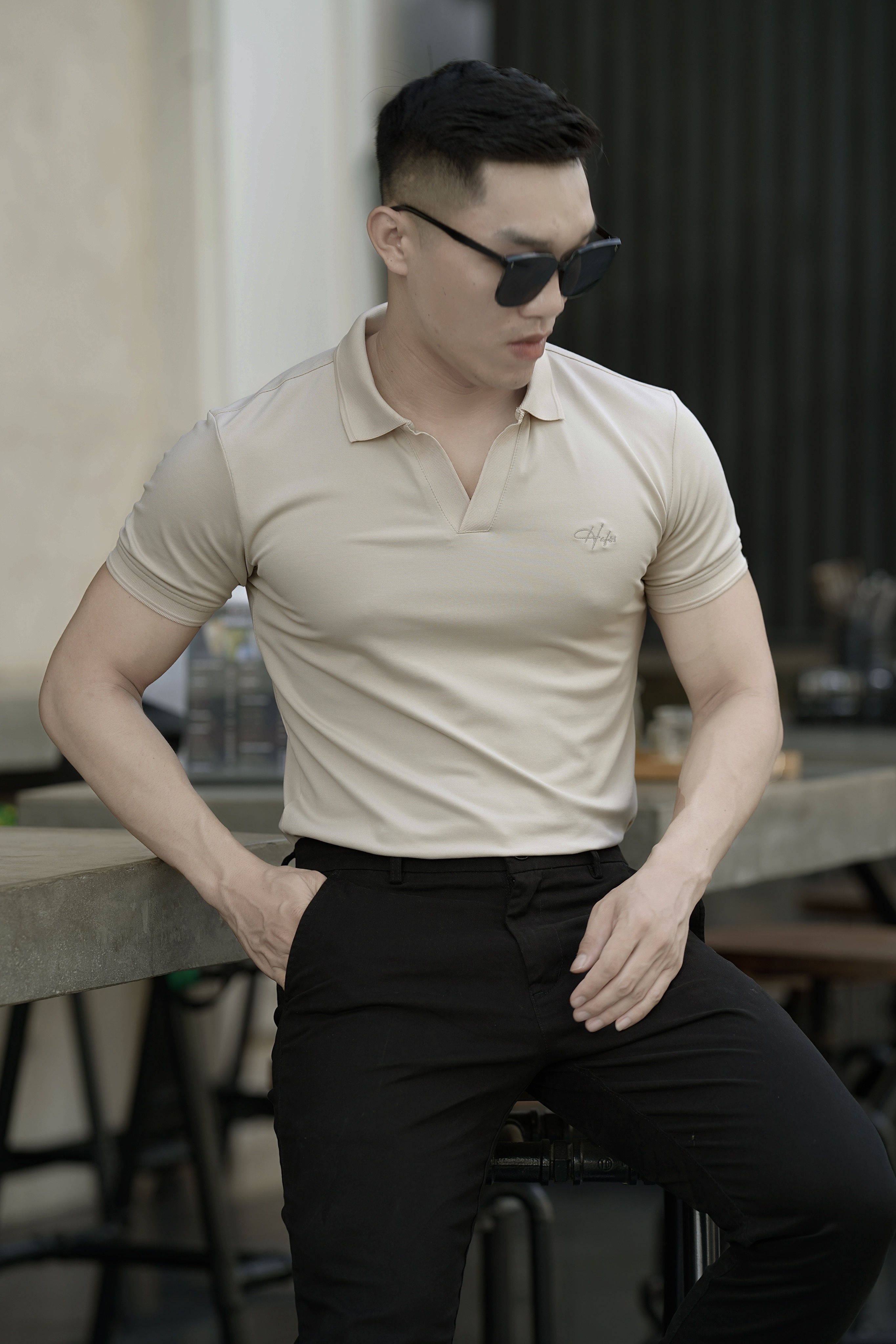 Áo polo nam HAFOS Cổ V Basic, vải Cotton cao cấp