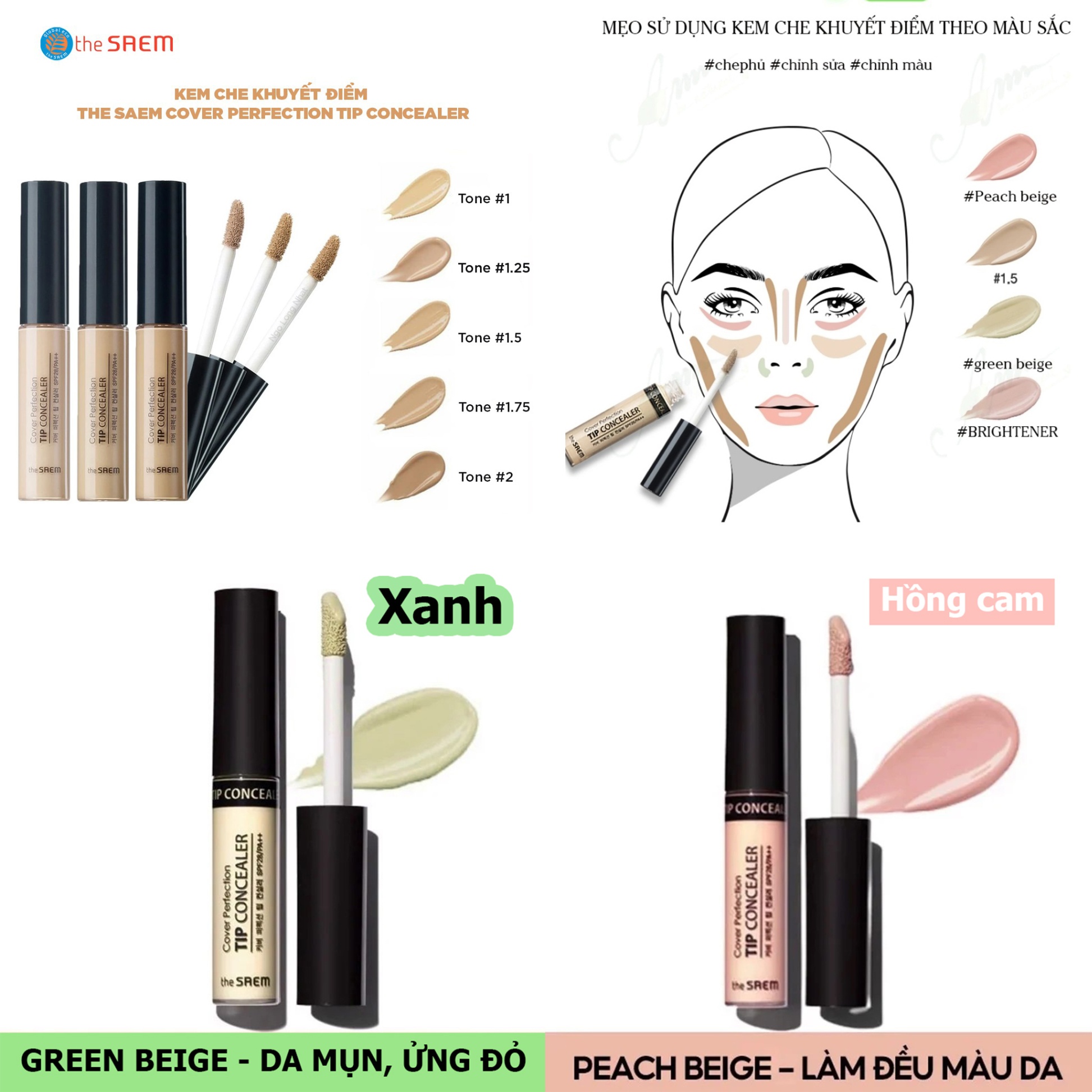 Kem Che Khuyết Điểm The Saem Cover Perfection Tip Concealer (100% Product From Korea)