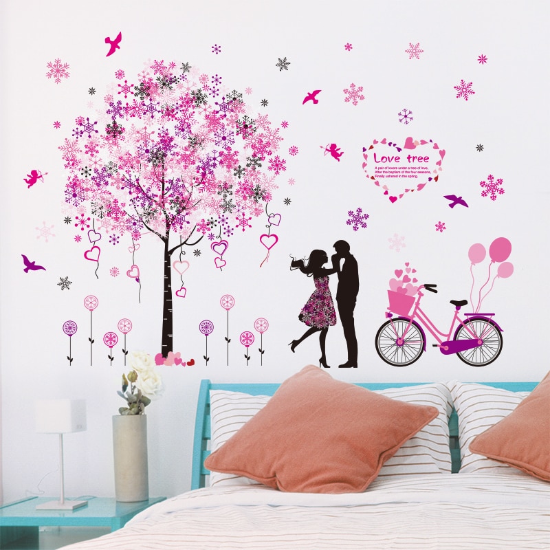 [HCM]DECAL DÁN TƯỜNG DÂY LEO TRÁI TIM VÀ CẶP ĐÔI XE ĐẠP