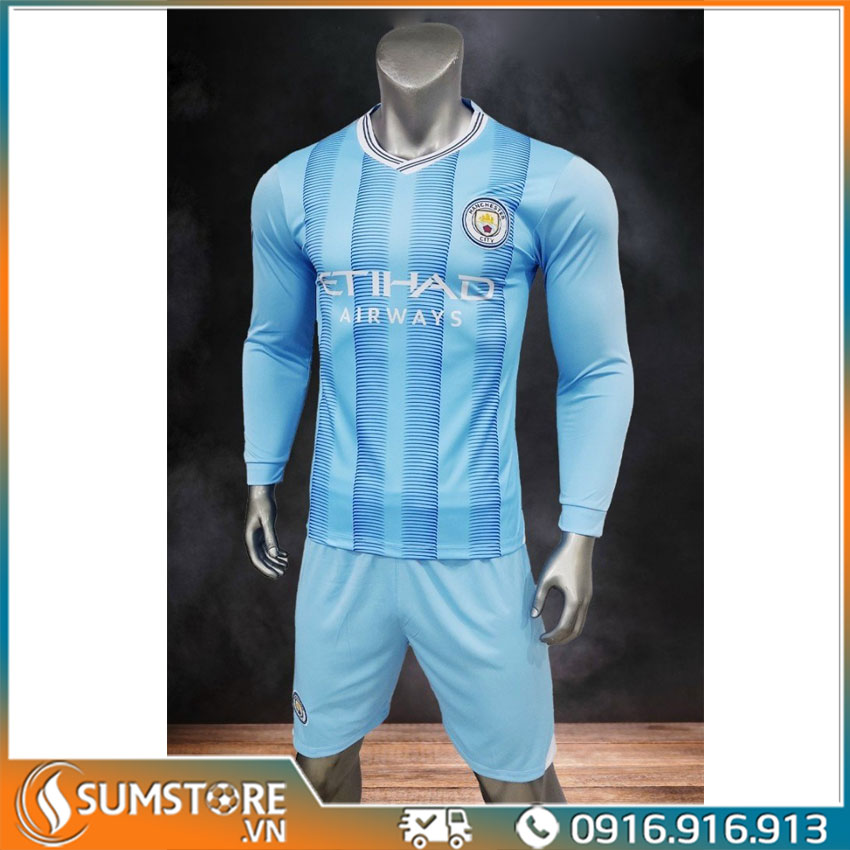 Bộ Đồ Đá Banh Thể Thao Thành Man Xanh Dài Tay 2023 - Áo Bóng Đá Cao Cấp Mới Nhất