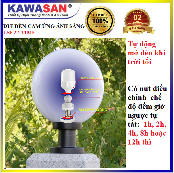 Đui đèn cảm ứng ánh sáng, Tự động mở đèn khi trời tối và tự tắt đèn khi trời sáng  LSE27-TIME