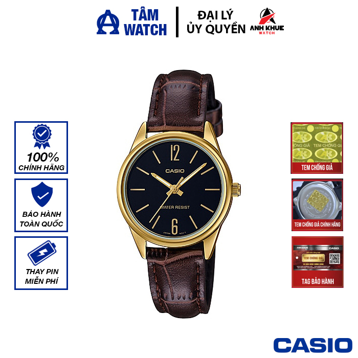 Đồng hồ nữ dây da casio standard chính hãng anh khuê ltp-v005gl-1budf