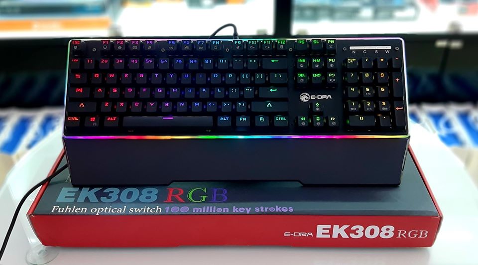 Bàn phím cơ E-DRA EK308 RGB ( Switch quang chống nước, LED RGB BH 2 năm)