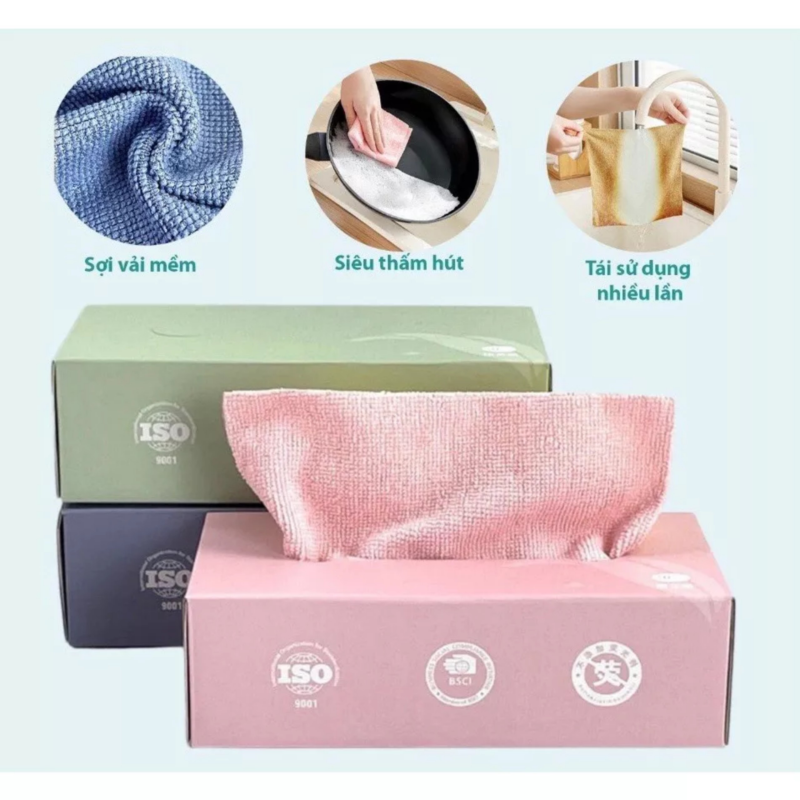 Khăn lau siêu thấm đa năng, Hộp 20 khăn vải lau nhà bếp loại hộp rút tiện lợi