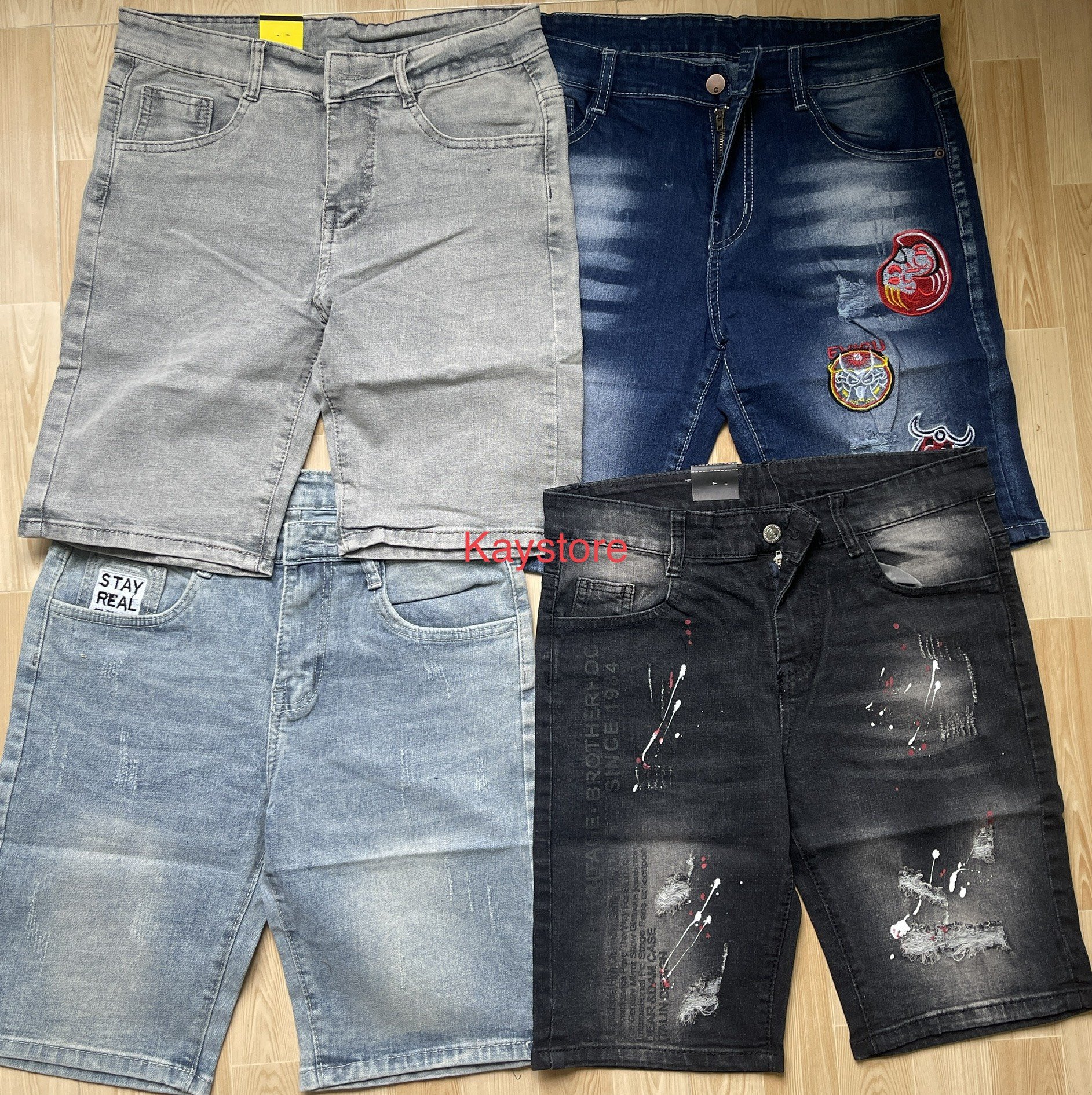 quần short jean nam ngắn đen trắng cơ bản đẹp,kiểu trơn rách nhẹ chất cotton co giãn đẹp KAYSTORE 26/06