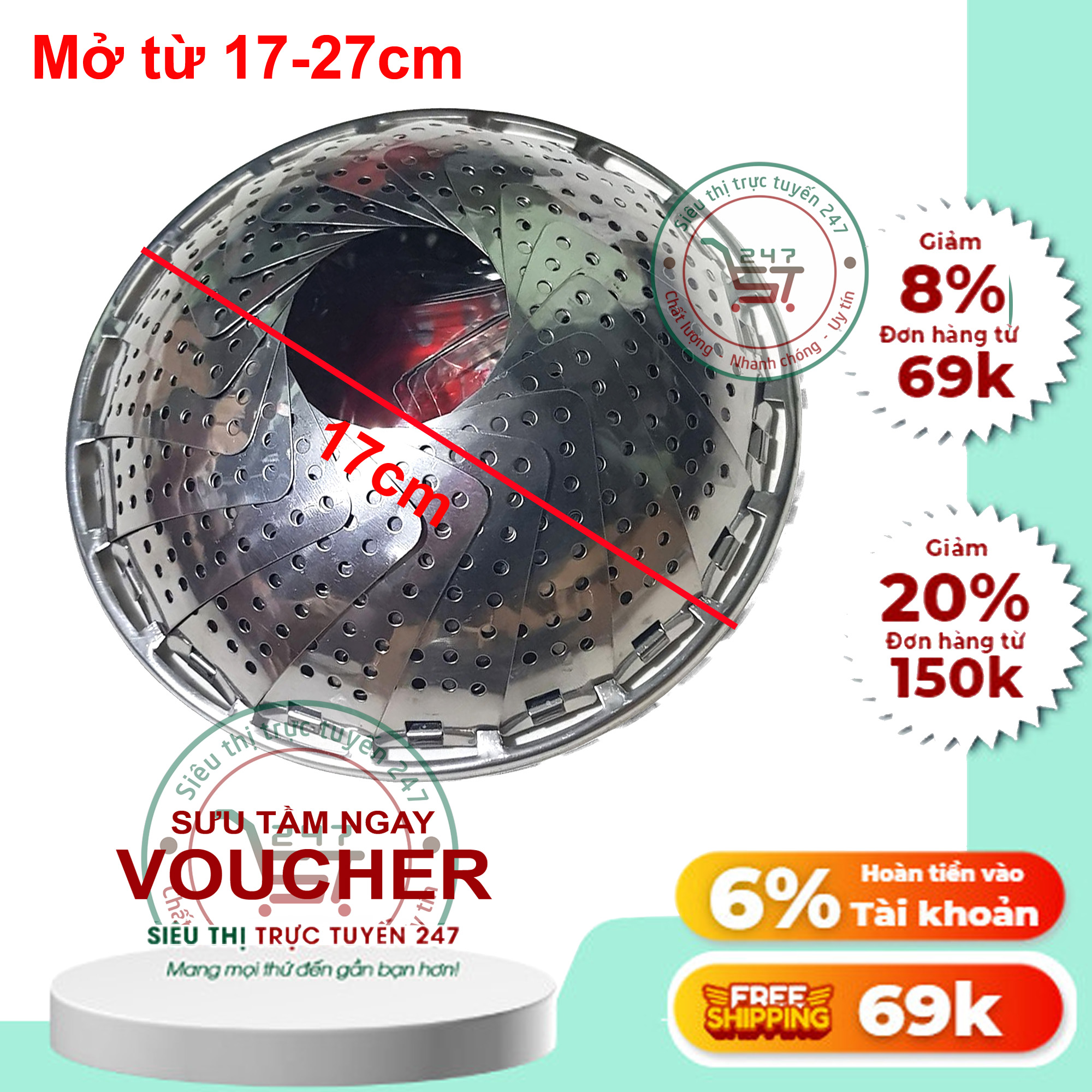 Vỉ xửng hấp inox xòe đa năng dùng được với nhiều loại nồi hấp bánh rau củ tiện dụng|Siêu thị trực tuyến 247