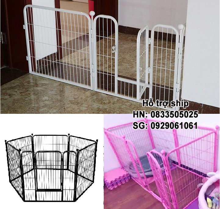 Hanpet - Cũi chó - Quây sắt xịn 6 tấm quây chó nan ống hạng nặng (2 size) cũi chó lớn