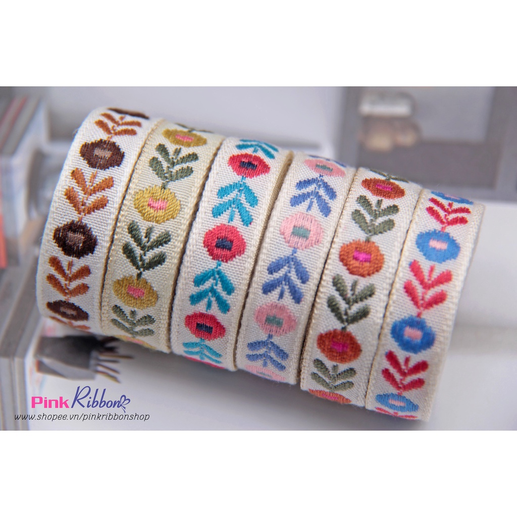 Ruy băng thô thêu hoa số 38, cỡ 1cm