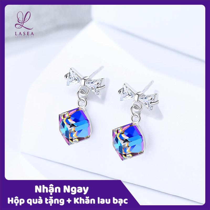 Bông tai nữ trang sức bạc Ý S925 Lasea - Hoa tai đính đá hình nơ cao cấp ( Xanh Deep Blue ) E1507