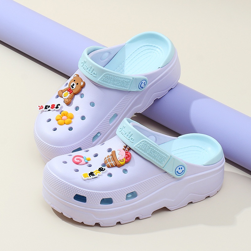 Dép sục nữ đế độn 6cm tặng kèm 6 sticker cute đế răng cưa chống trơn trượt đi mưa đi học đi biển - SL031