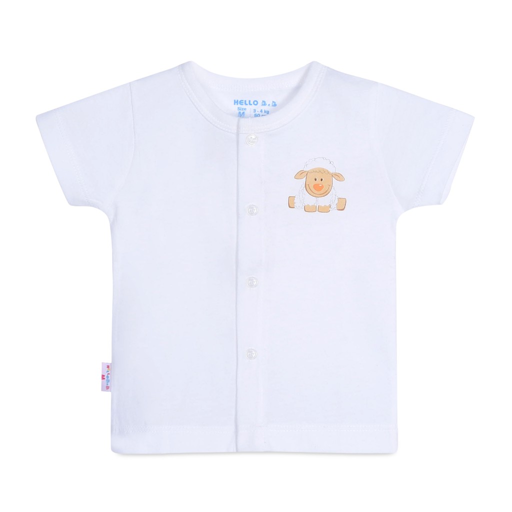 Size bé 3-15kg áo cài giữa trắng tay ngắn hello bb - cotton tự nhiên 100% mềm mịn mát | mẹ và bé kiddy and mommy