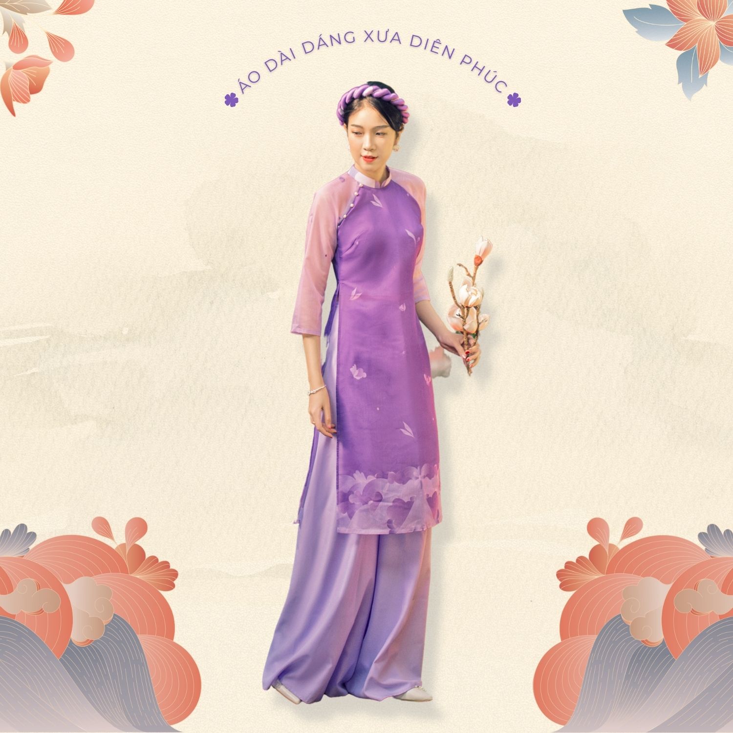 Sumire Store Áo dài Dáng xưa Diên Phúc Tím Huế