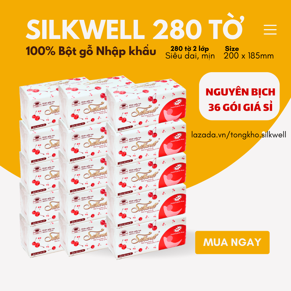 Combo Sốc 36 Giấy Ăn Giấy Rút Lụa Silkwell 280 Tờ