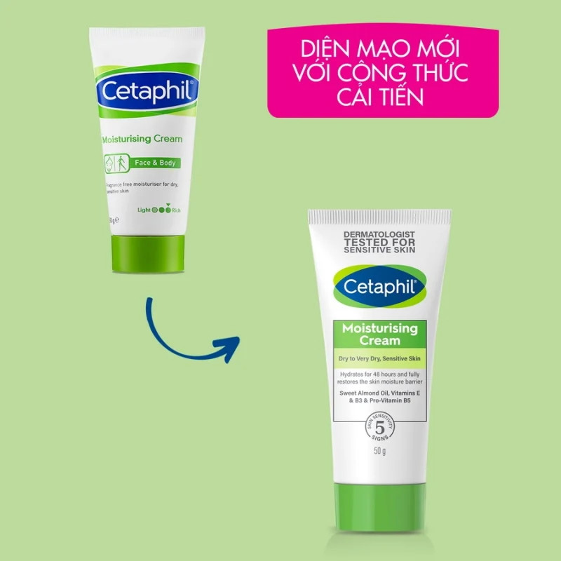 Kem dưỡng ẩm Cetaphil Moistunrizing Cream 50g - làm mềm dùng cho mặt và toàn thân
