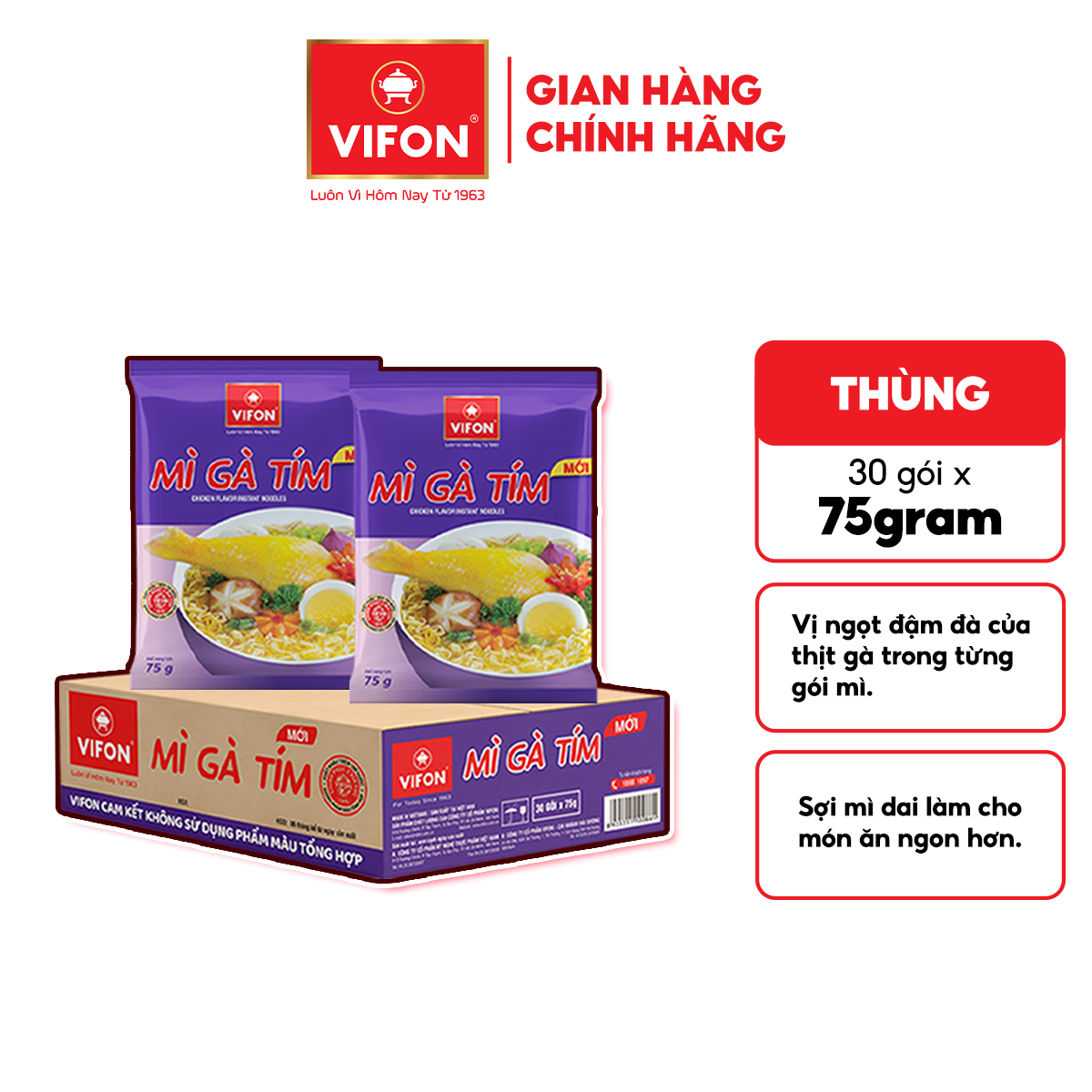 [VOUCHER 20%, LAZCOIN 10%] Thùng 30 gói Mì Gà Tím VIFON 75g / Gói