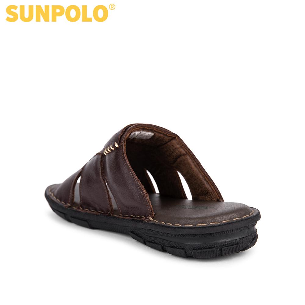 Dép Quai Ngang Nam Da Bò SUNPOLO AQN009 (Đen, Nâu)
