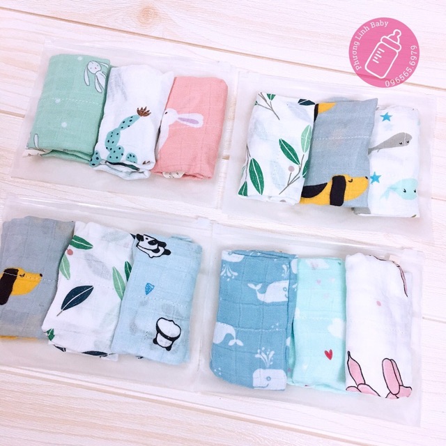 Set 3 Khăn Sữa Sợi Tre 4 Lớp Cao Cấp