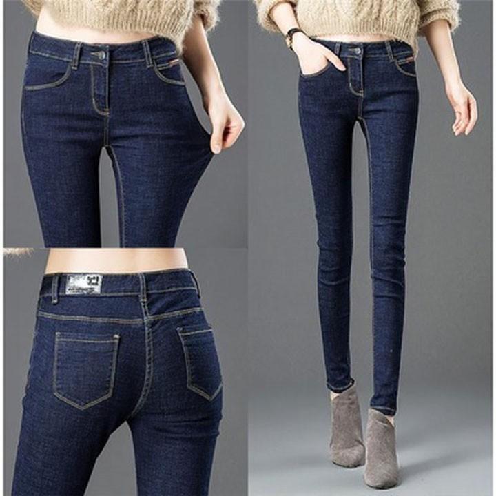 Quần jean nữ (03) lưng cao trơn màu xanh tiêu chất siêu giãn ( size 26 - 34 ) xx-03-da55