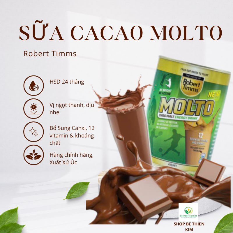 Sữa Bột Cacao Robert Timms Molto Nhập Khẩu Úc 450g