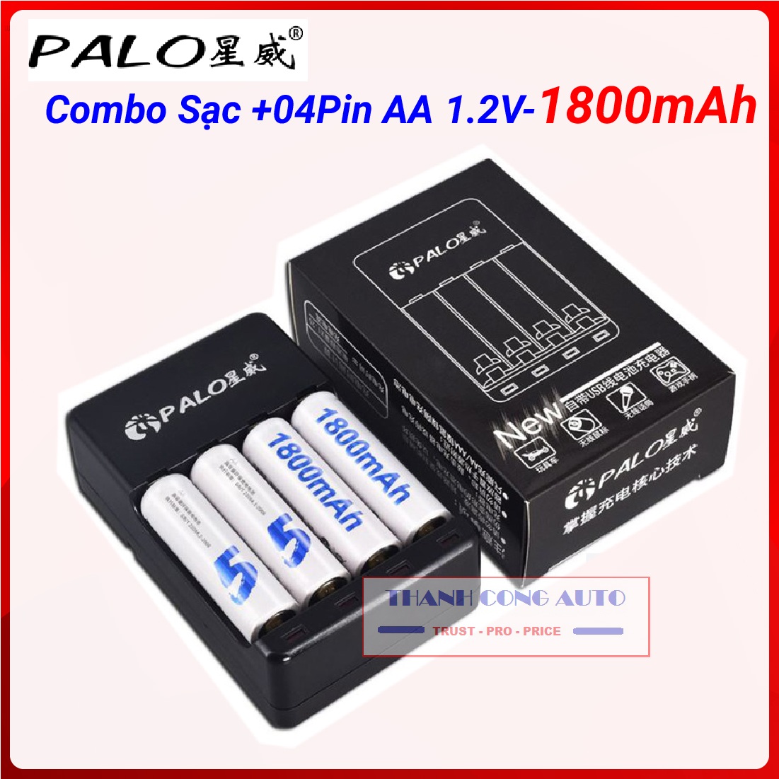 {Hàng chính hãng} Combo gồm Sạc pin và 4 pin tiểu sạc Palo AA 1800mAh cho xe điều khiển, đồ chơi, chuột máy tính...