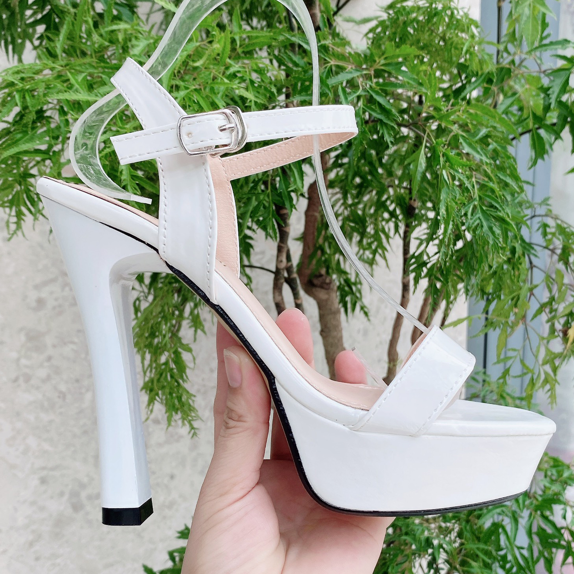 giày cao gót 13 phân quai mảnh TRẮNG