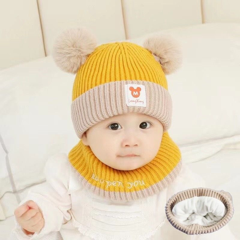 Mũ Len Cho Bé Kèm Khăn Quàng Cổ 6-36 Tháng ( mẫu chữ M)