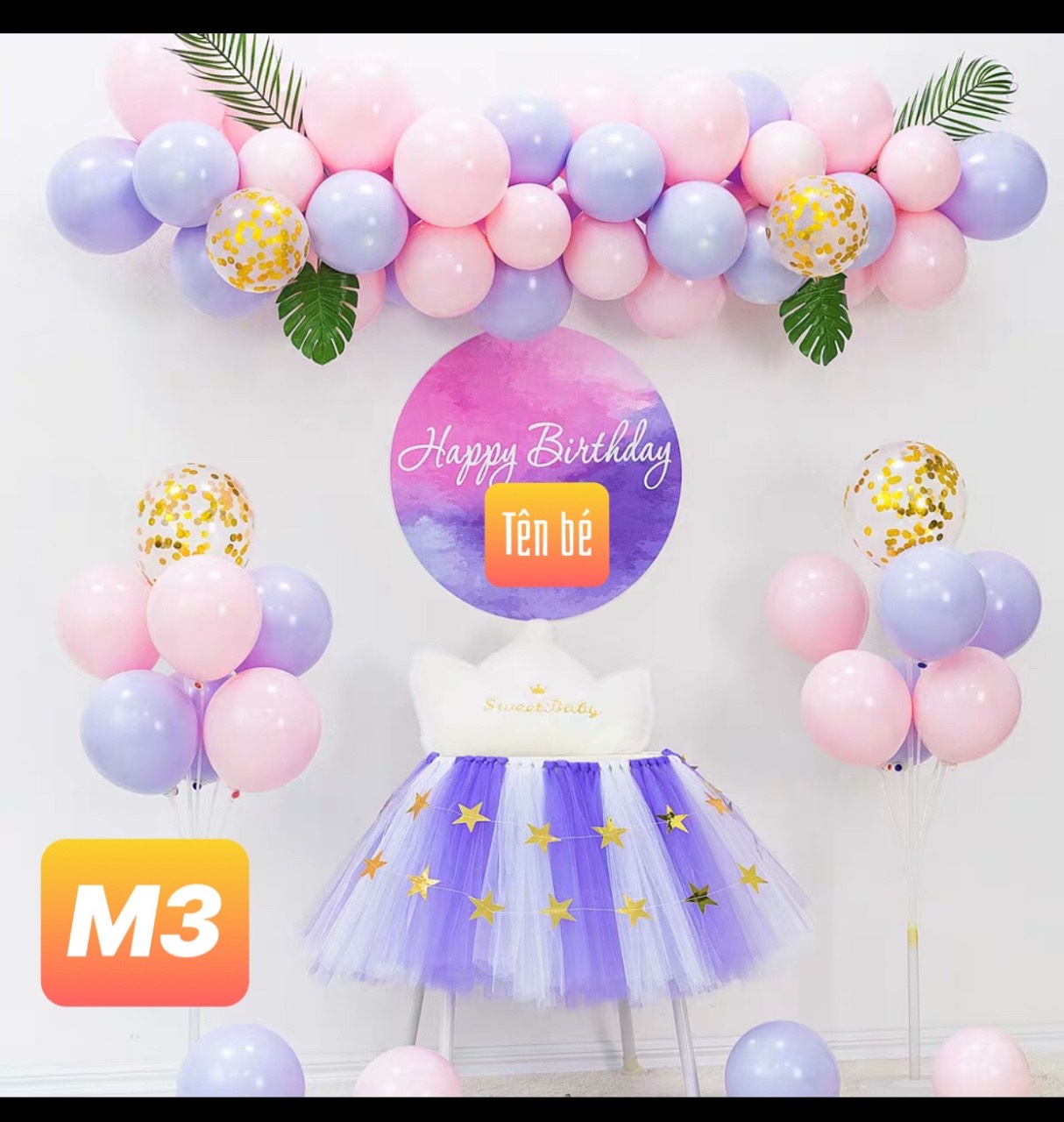 (Kèm 2 trụ bóng) set trang trí sinh nhật kèm backdrop đẹp
