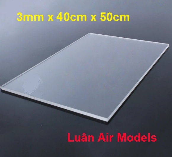 [3mm 40x50cm] Tấm nhựa mica cứng trong suốt làm hồ cá hộp kính đồ chơi trang trí cắt theo yêu cầu (VA277) - Luân Air Models