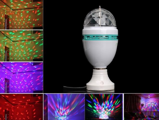 Cầu Quay Led Pha Lê 7 Màu Cảm Ứng Âm Thanh Đuôi E27