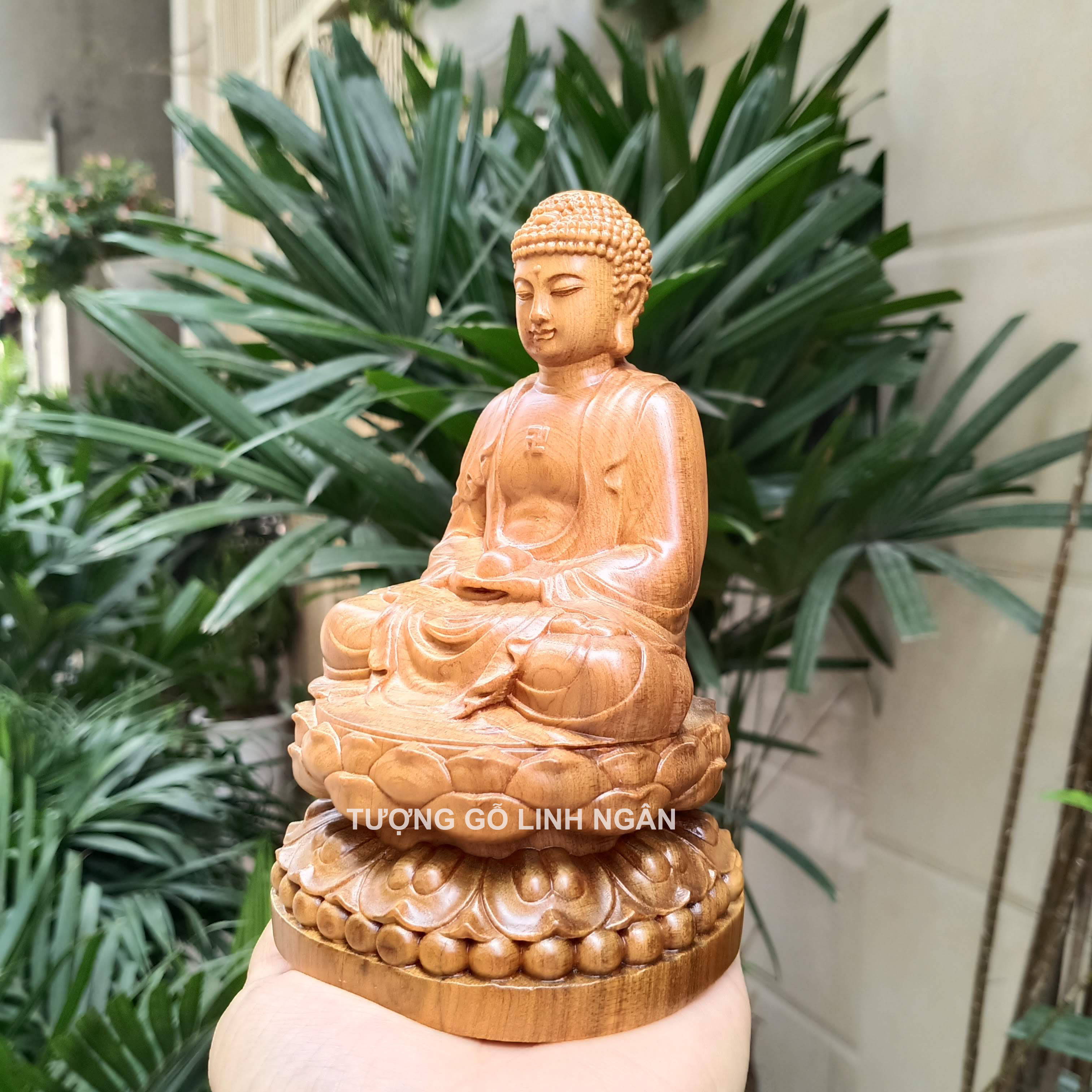Tượng Phật A di đà (Cao 15, rộng 9, sâu 9 cm) gỗ bách xanh thơm