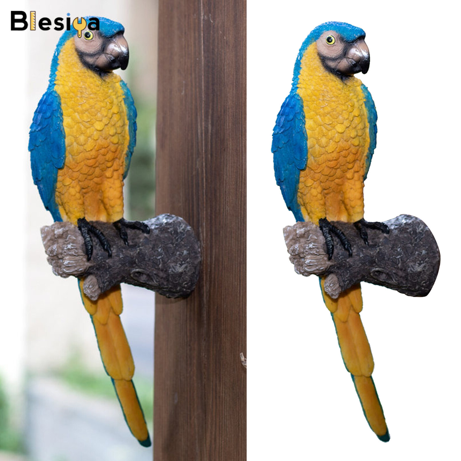 Blesiya Simulation Resin Garden Parrot Statue Backyard Macaws Bird Wall Decor Lawn