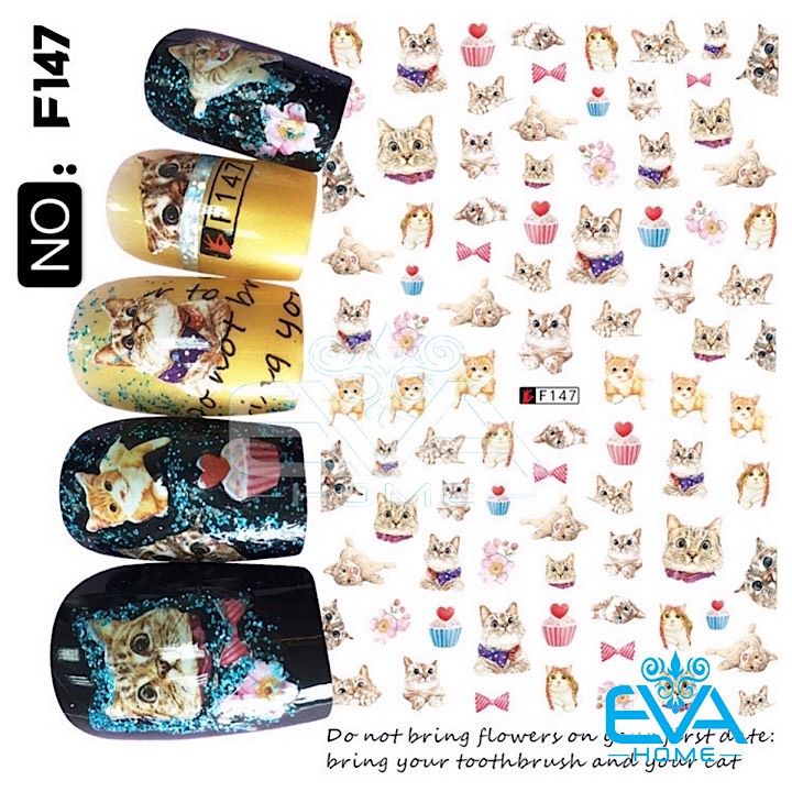 [HCM]Decal Dán Móng Tay 3D Nail Sticker Hoạ Tiết Mèo Con Đáng Yêu Cute Cat F147