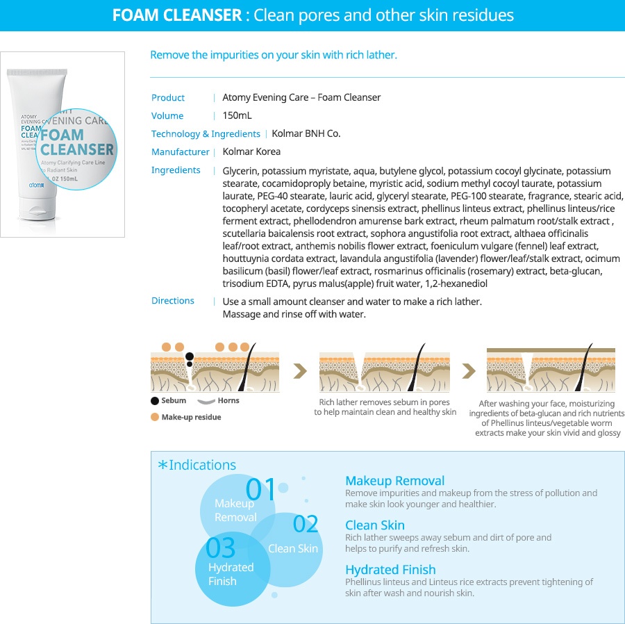 Sữa rửa mặt Atomy Evening Care Foam Cleanser