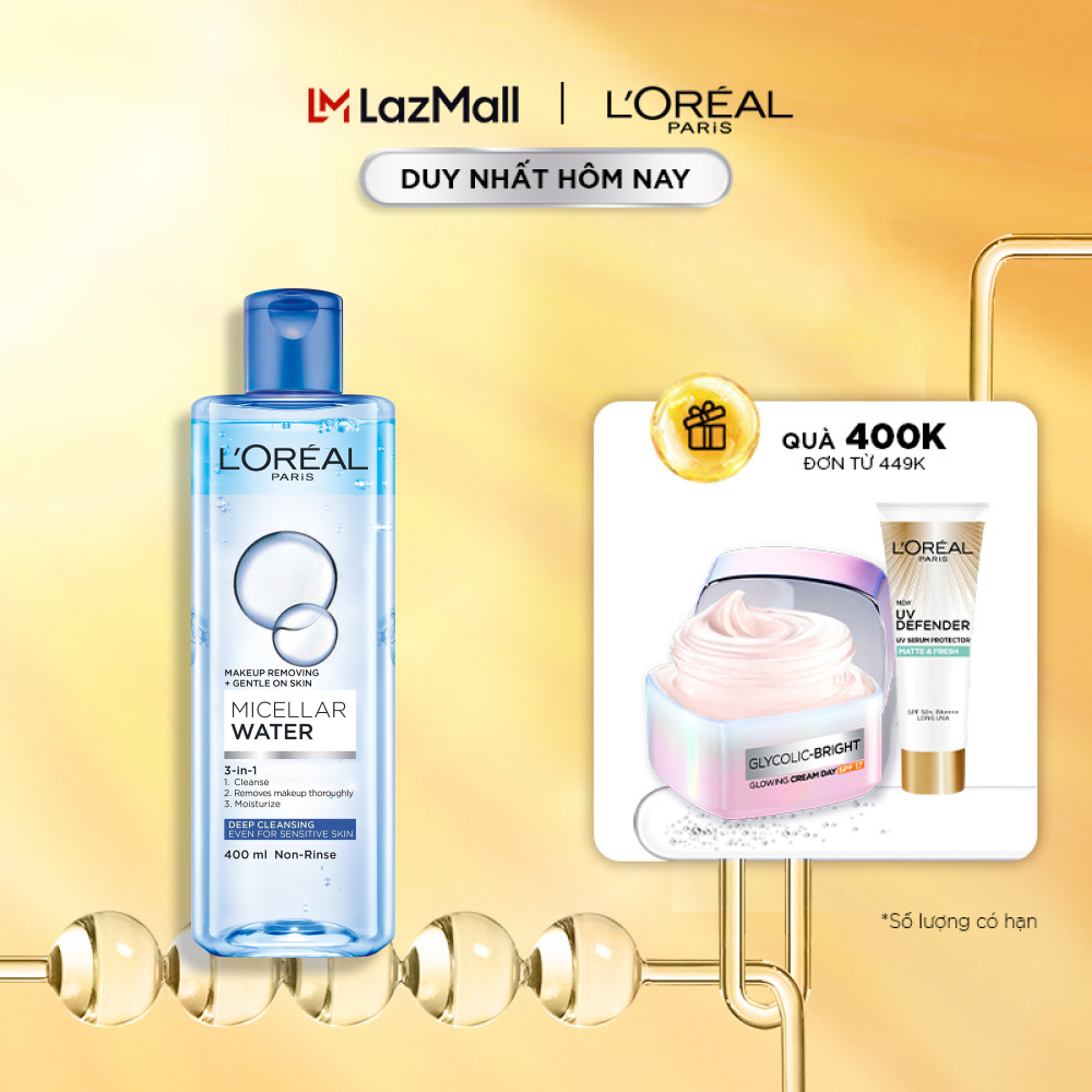 Nước tẩy trang đa năng 3-in-1 L'Oreal Paris Micellar làm sạch sâu 400ml (xanh dương đậm)