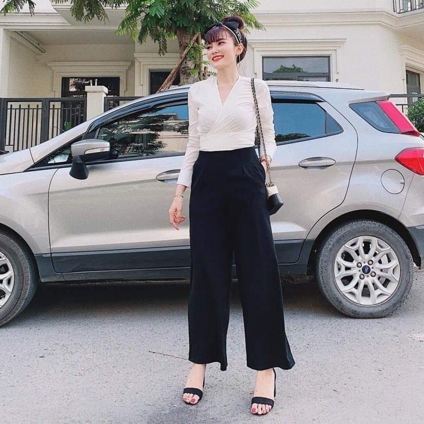 sét áo đắp chéo cột nơ quần ống suông