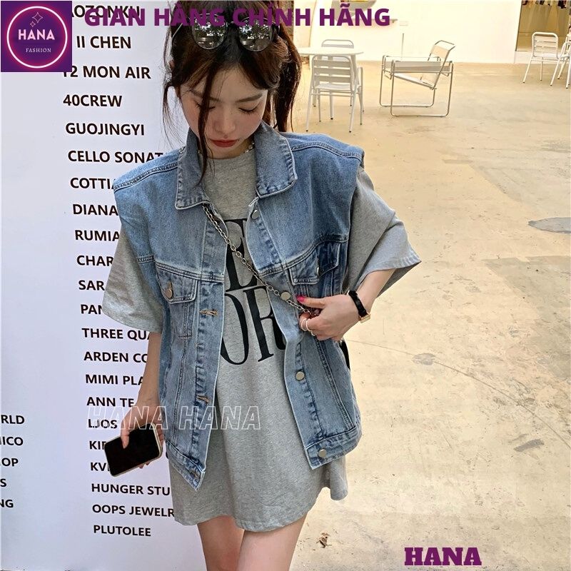 Áo khoác gile bò unisex nam nữ trẻ trung năng động, áo gile denim dáng rộng có túi cổ bẻ cá tính phong cách hq áo khoác bò jeam denim xanh dáng ngắn croptop phong cách hàn quốc - hana