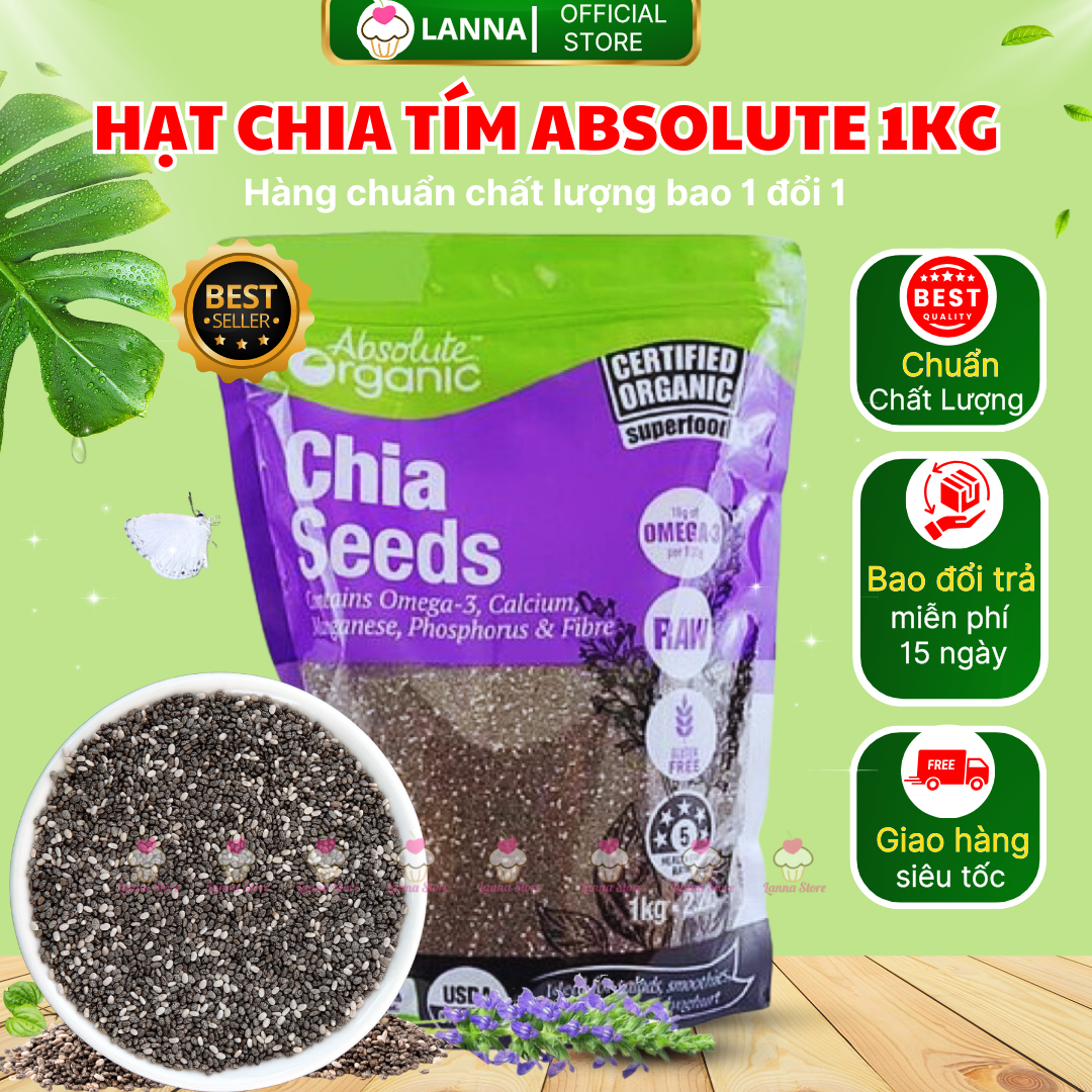 [HÀNG CHUẨN LOẠI 1] Hạt Chia Úc 1KG Absolute Chuẩn Organic Chất Lượng Sạch Đều Đẹp Ít Tạp Chất Ăn Kiêng - Nutrion Seeds