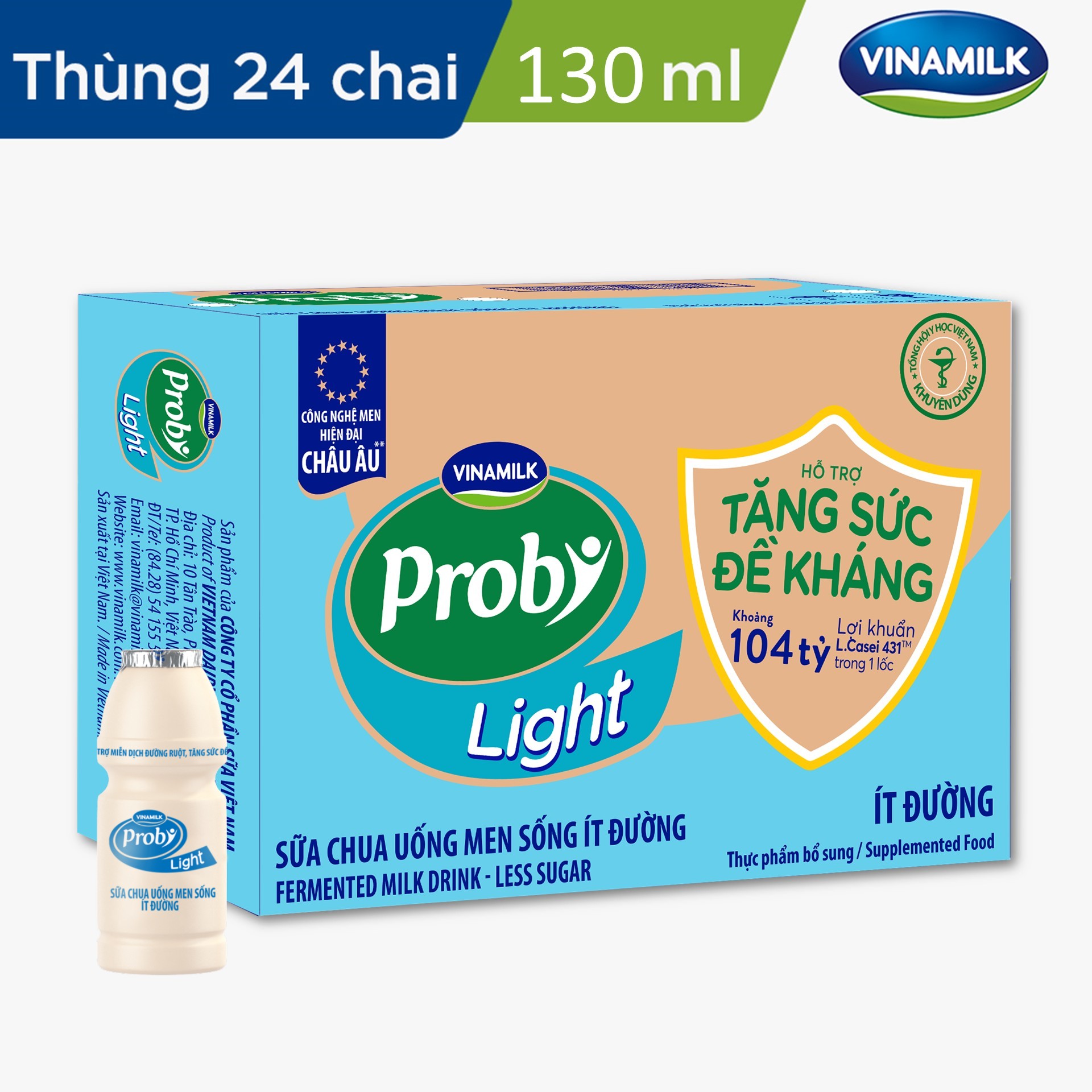 [Vinamilk] Thùng 24 Chai Sữa Chua Uống Probi Ít Đường - 130ml/chai