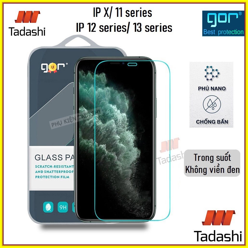 Kính cường lực gor iphone 12/ 12pro/ 12 promax/ 13/ 13pro/ 13 promax/ 12 mini trong suốt cao cấp 9h/2.5d- hãng gor