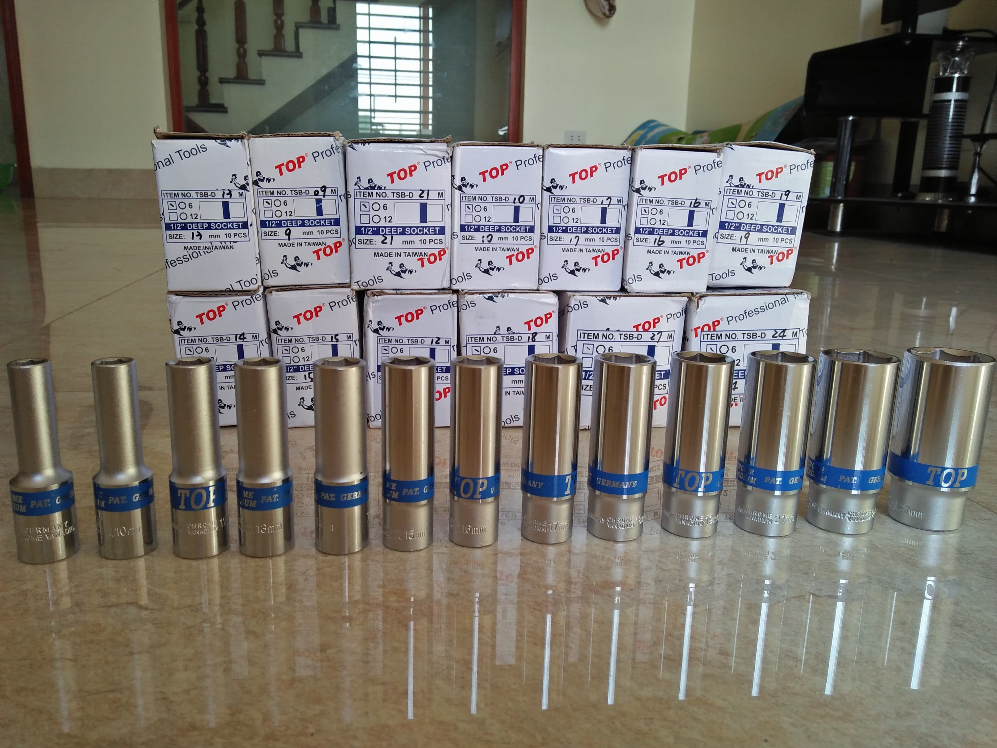 Com bo 16 chiếc khẩu dài 1/2 8,10,12,13,14,15,16,17,18,19,21,22,23,24,27,30mm siêu bền