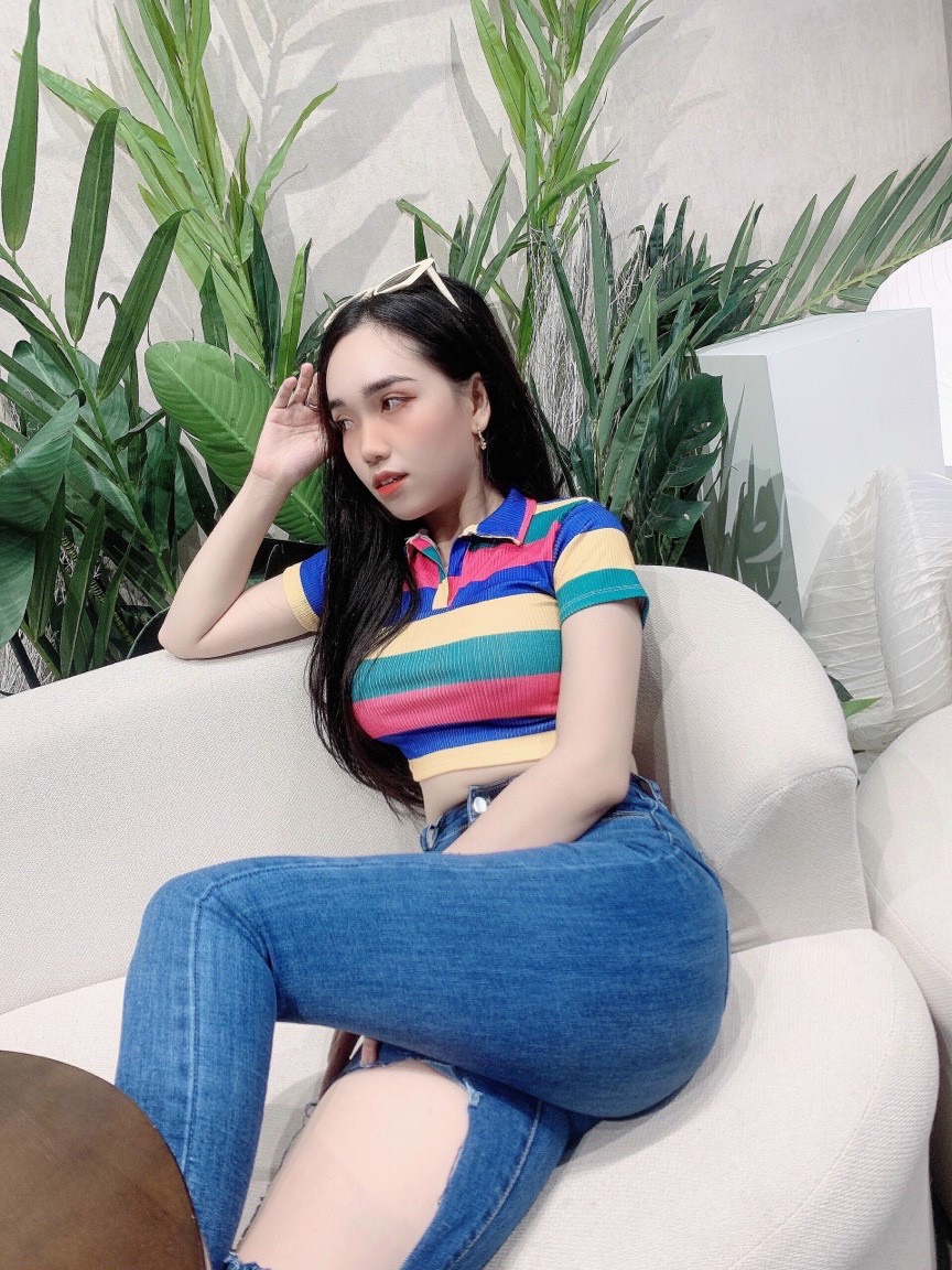 Áo thun gân croptop vải xịn 7 sắc màu cổ bẻ tay ngắn thời trang TTSA1154