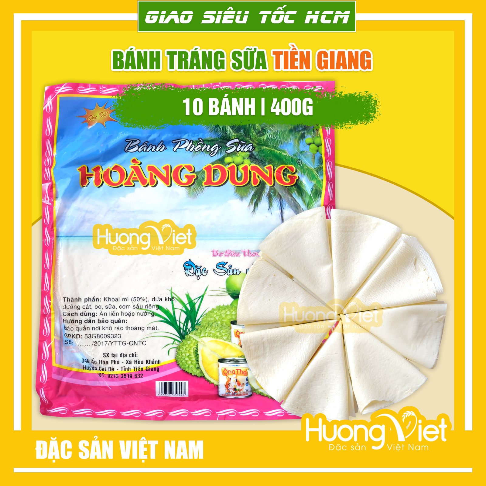 Bánh tráng sữa Sầu Riêng đặc biệt Hoàng Dung loại lớn 10 bánh bánh tráng sữa ăn liền đặc sản Tiền Giang